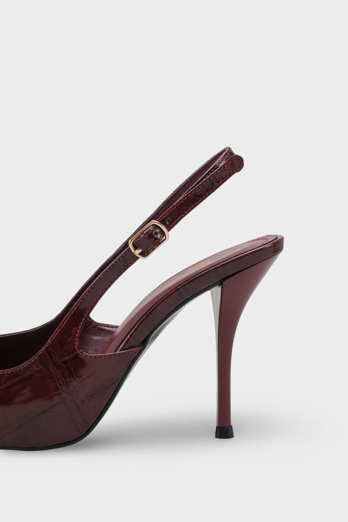 Kadın Stiletto Sivri Burun Arkası Bantlı Günlük Topuklu Ayakkabı Rivori Bordo Kroko