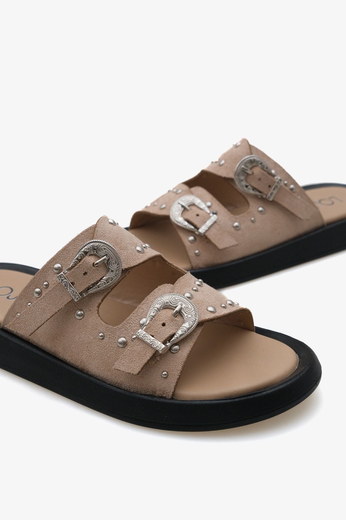 Kadın Taşlı Çift Tokalı Günlük Terlik Petras