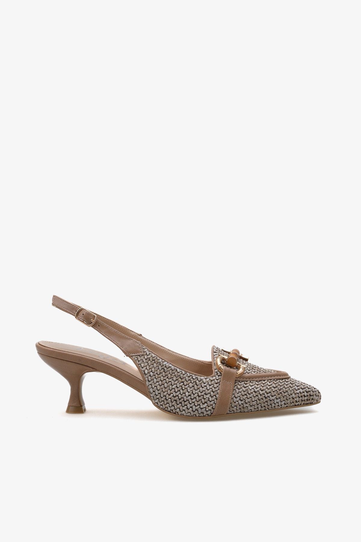 Kadın Tokalı Hasır Detaylı Sivri Burun Topuklu Ayakkabı Angela