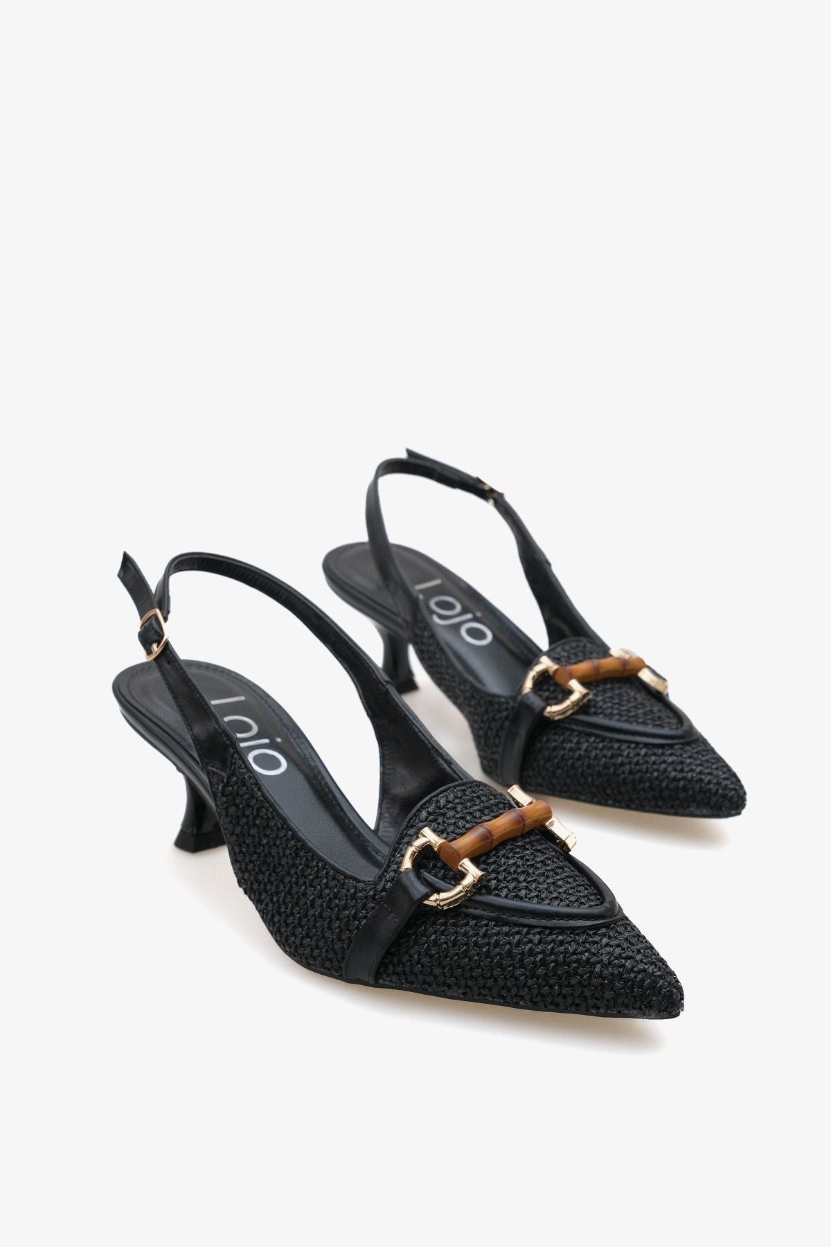 Kadın Tokalı Hasır Detaylı Sivri Burun Topuklu Ayakkabı Angela