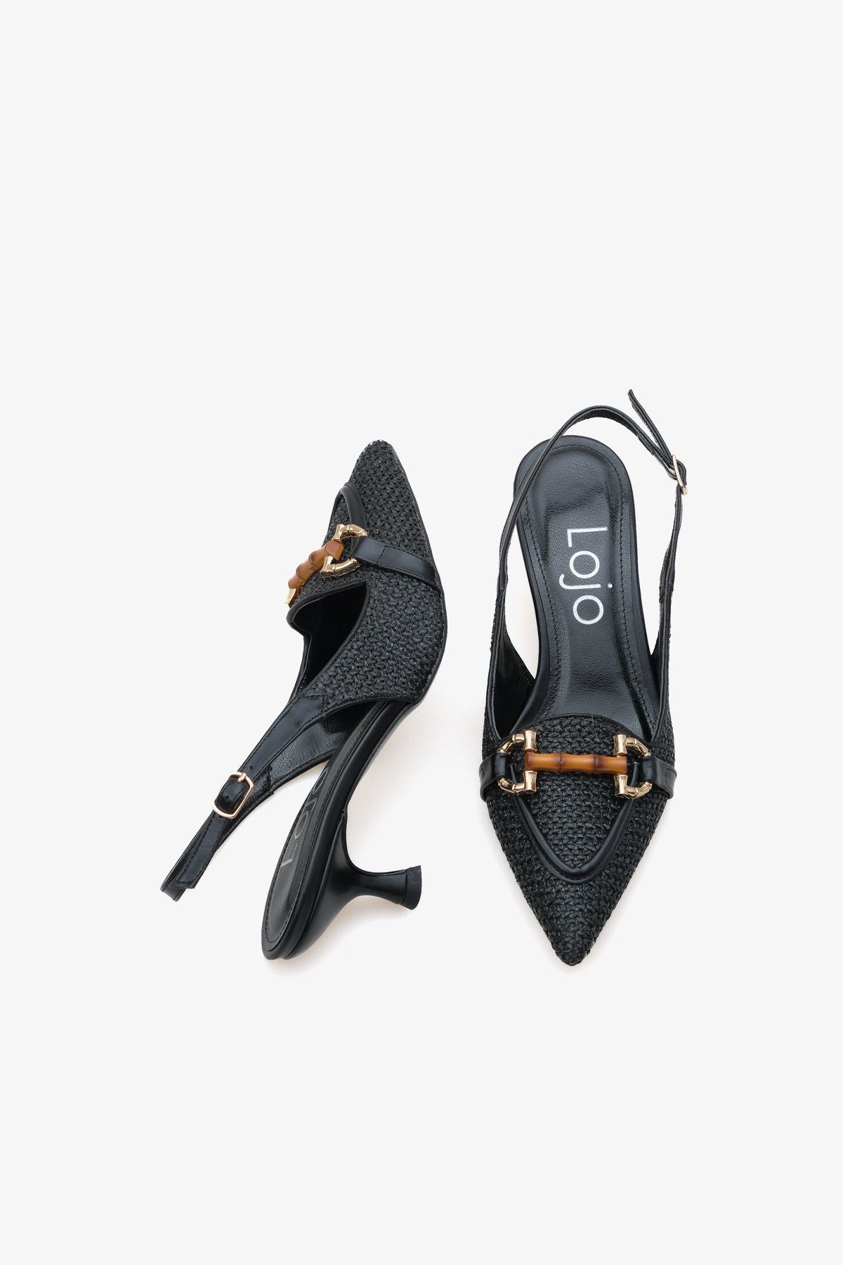 Kadın Tokalı Hasır Detaylı Sivri Burun Topuklu Ayakkabı Angela