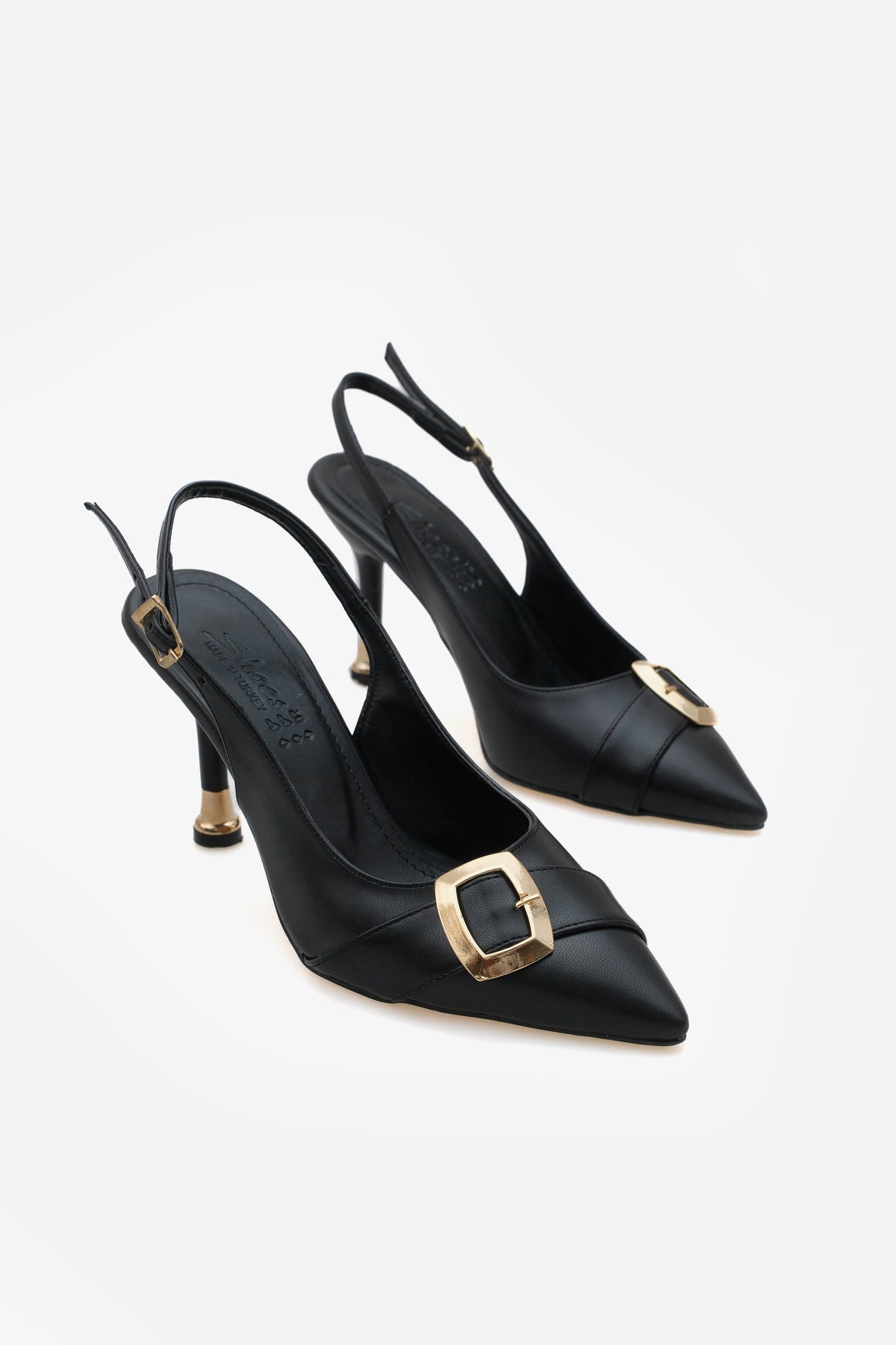 Kadın Tokalı Sivri Burun Arkası Açık Bantlı Topuklu Stiletto Eldora