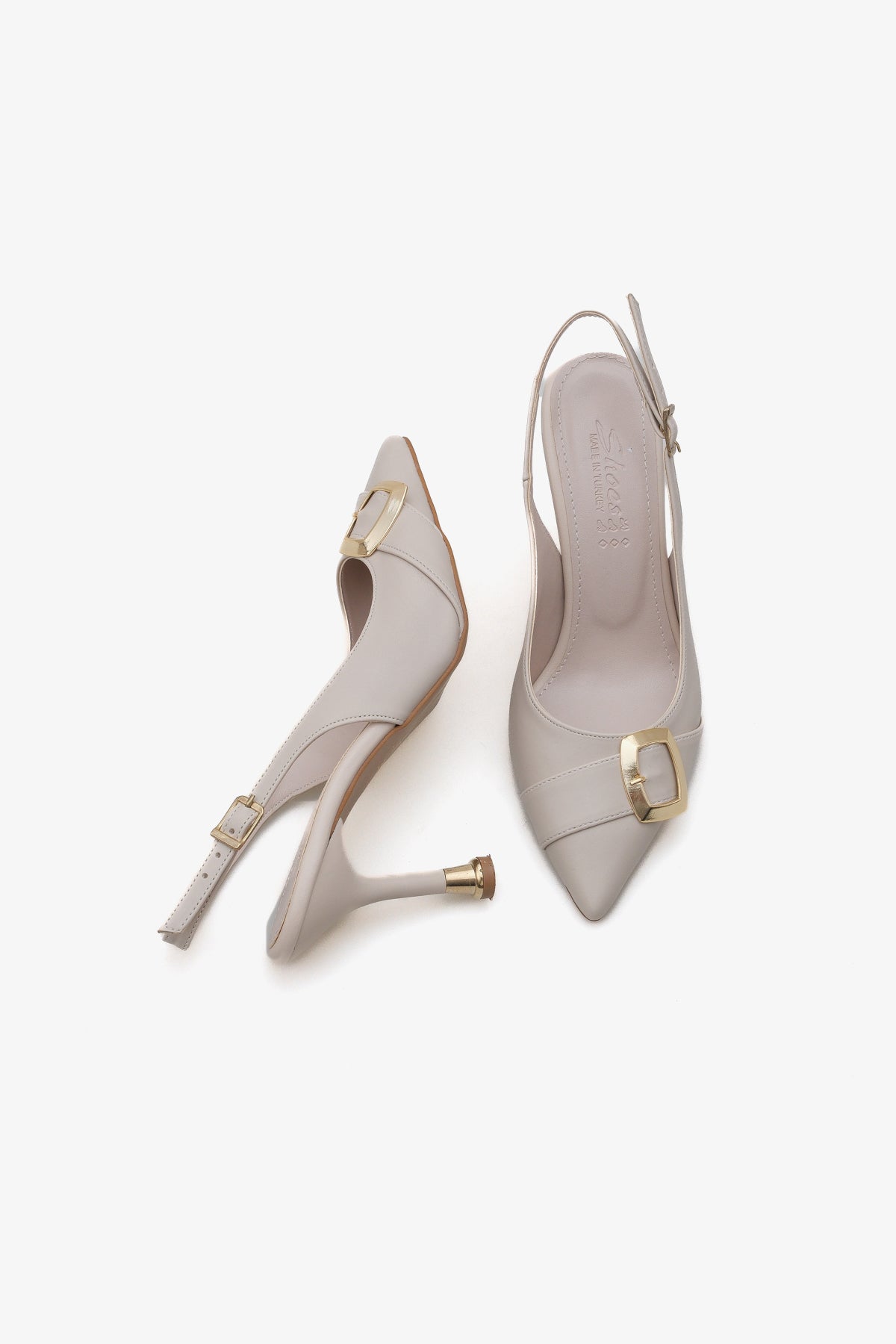 Kadın Tokalı Sivri Burun Arkası Açık Bantlı Topuklu Stiletto Eldora