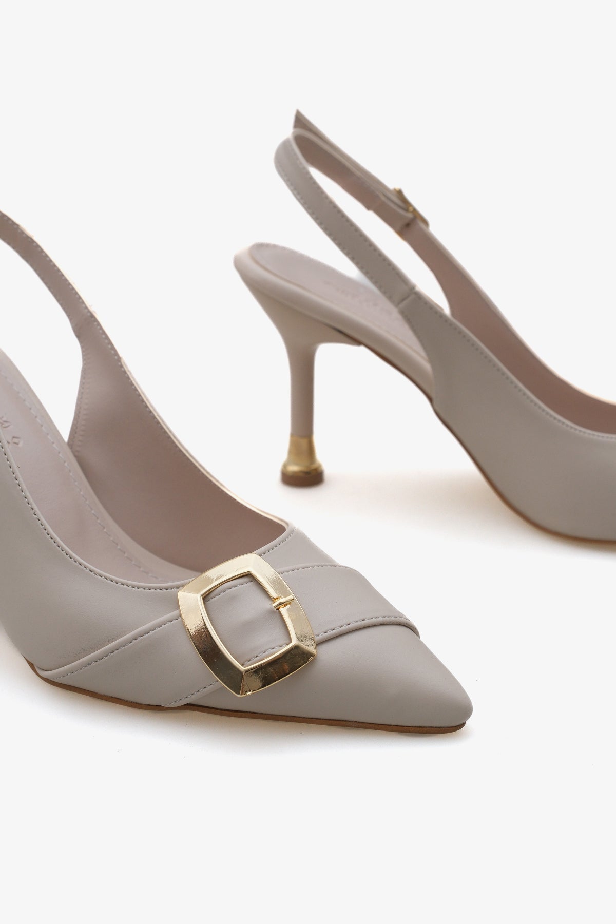 Kadın Tokalı Sivri Burun Arkası Açık Bantlı Topuklu Stiletto Eldora