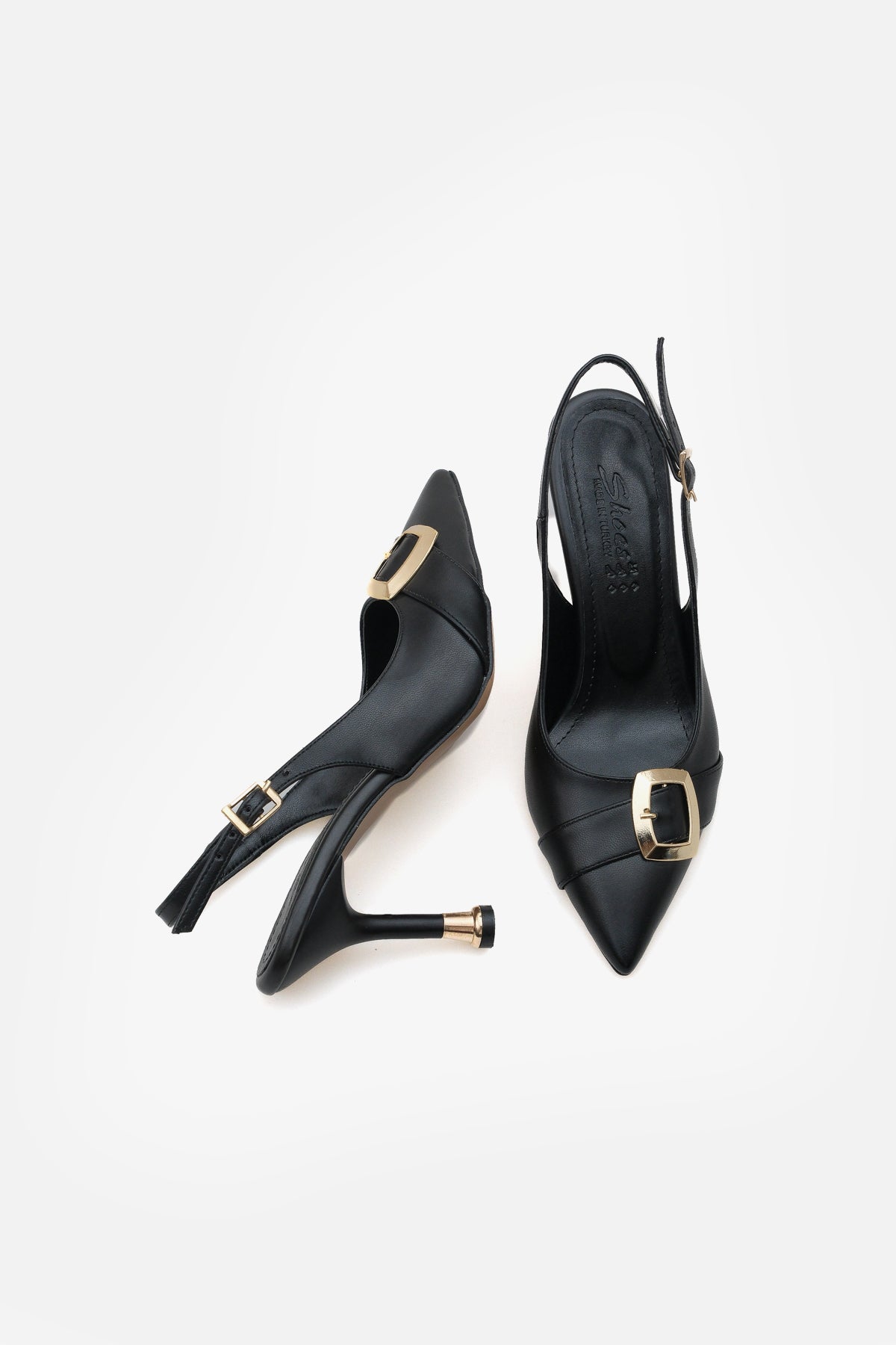 Kadın Tokalı Sivri Burun Arkası Açık Bantlı Topuklu Stiletto Eldora Bej