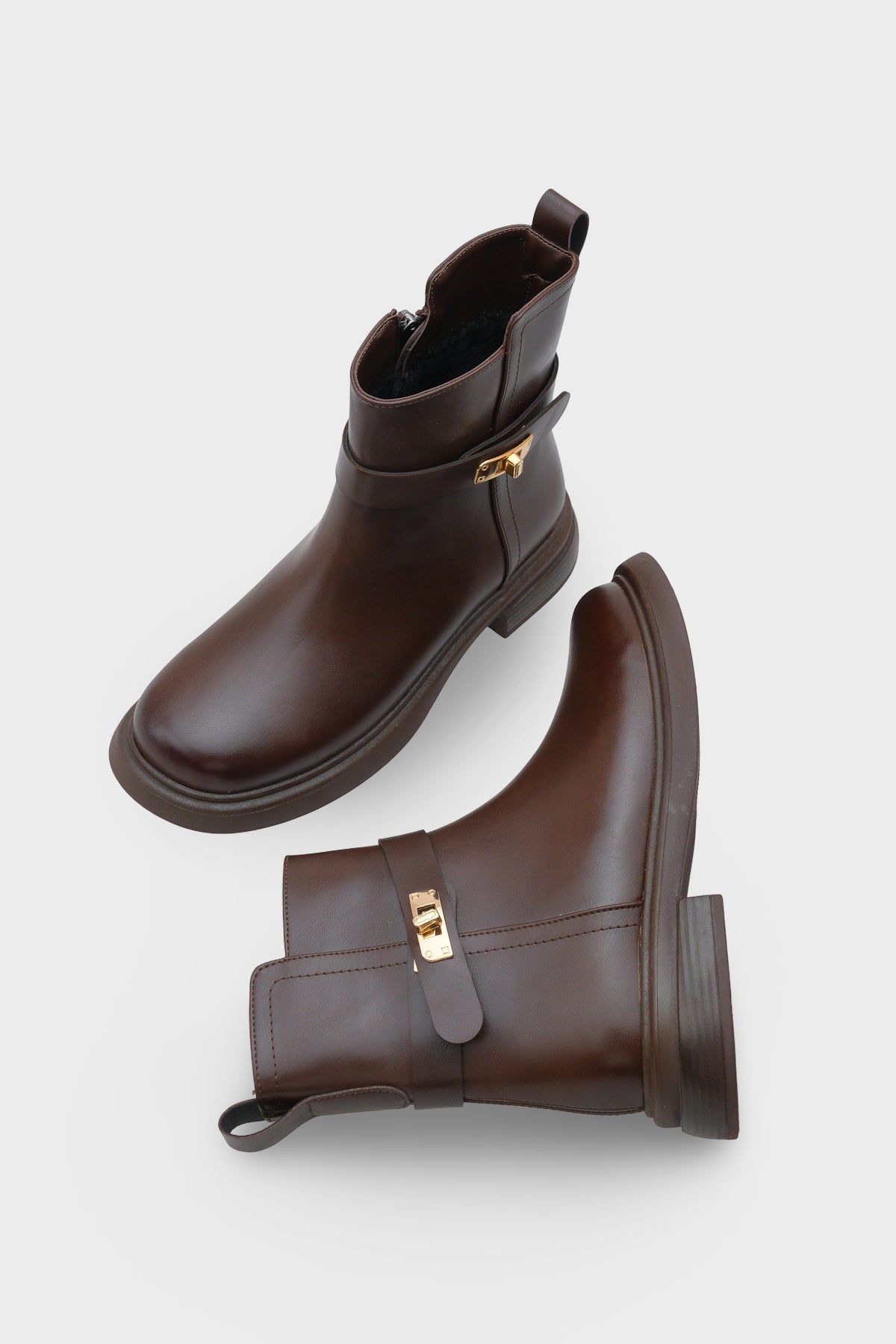 Kadın Tokalı Yandan Fermuarlı Günlük Bot Moley Kahve