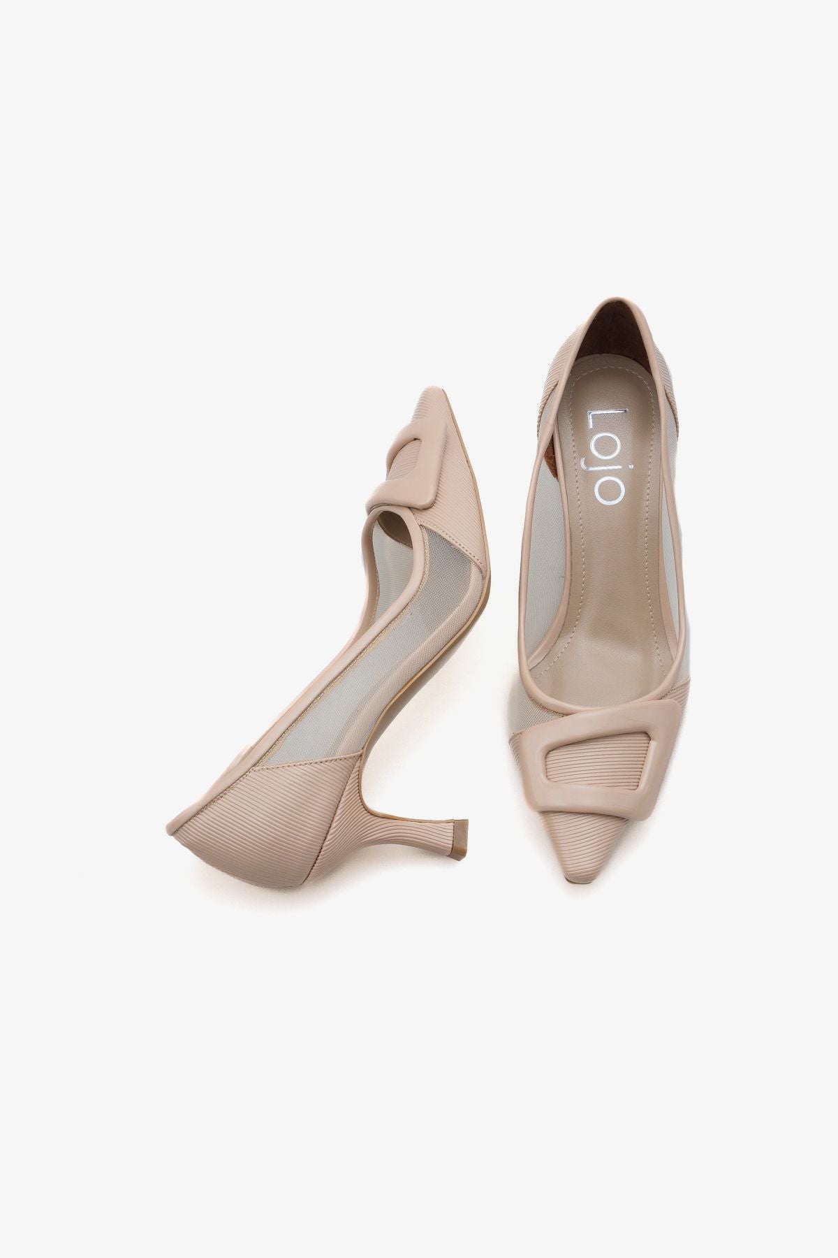 Kadın Tül Detaylı Tokalı Sivri Burun Günlük Stiletto Ninka Ekru