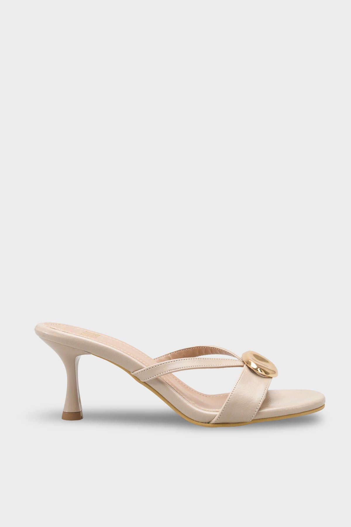 Kadın Altın Tokalı Günlük Topuklu Terlik Dorsley Bej