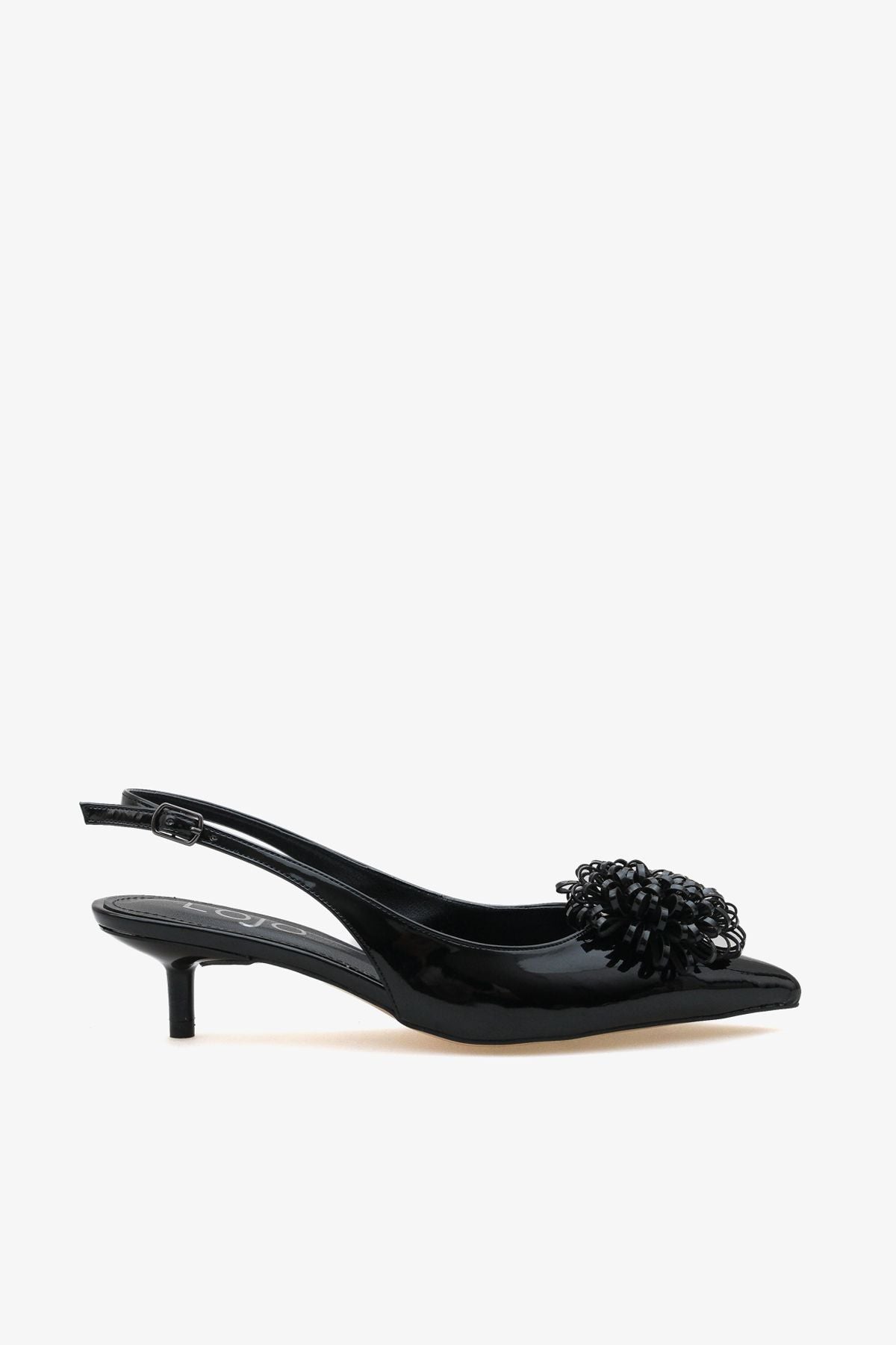 Kadın Çiçek Tokalı Arkası Açık Sivri Burun Topuklu Stiletto Fernas Siyah