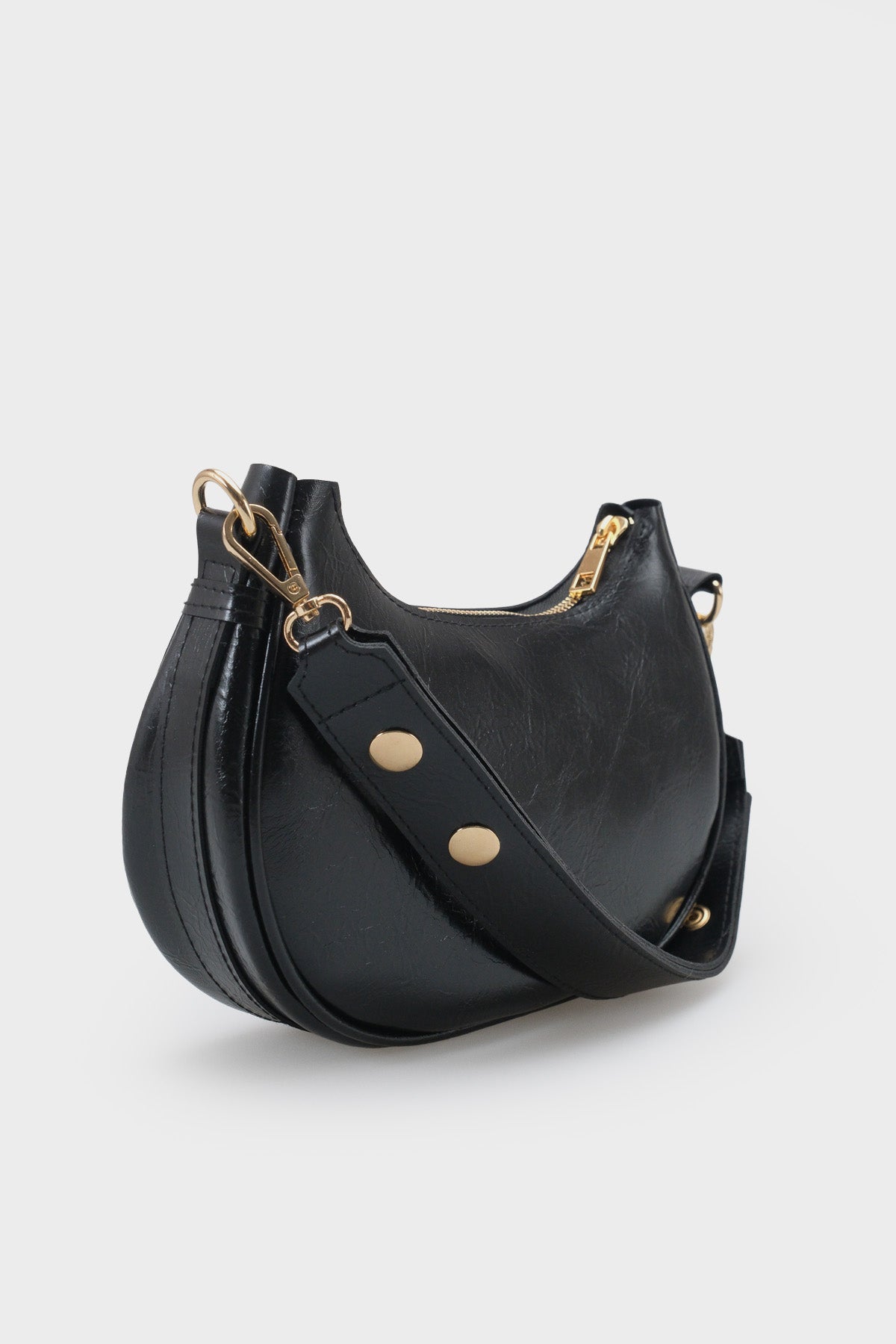 Kadın Fermuarlı El Ve Omuz Çantası Gold Troklu Vellora Siyah