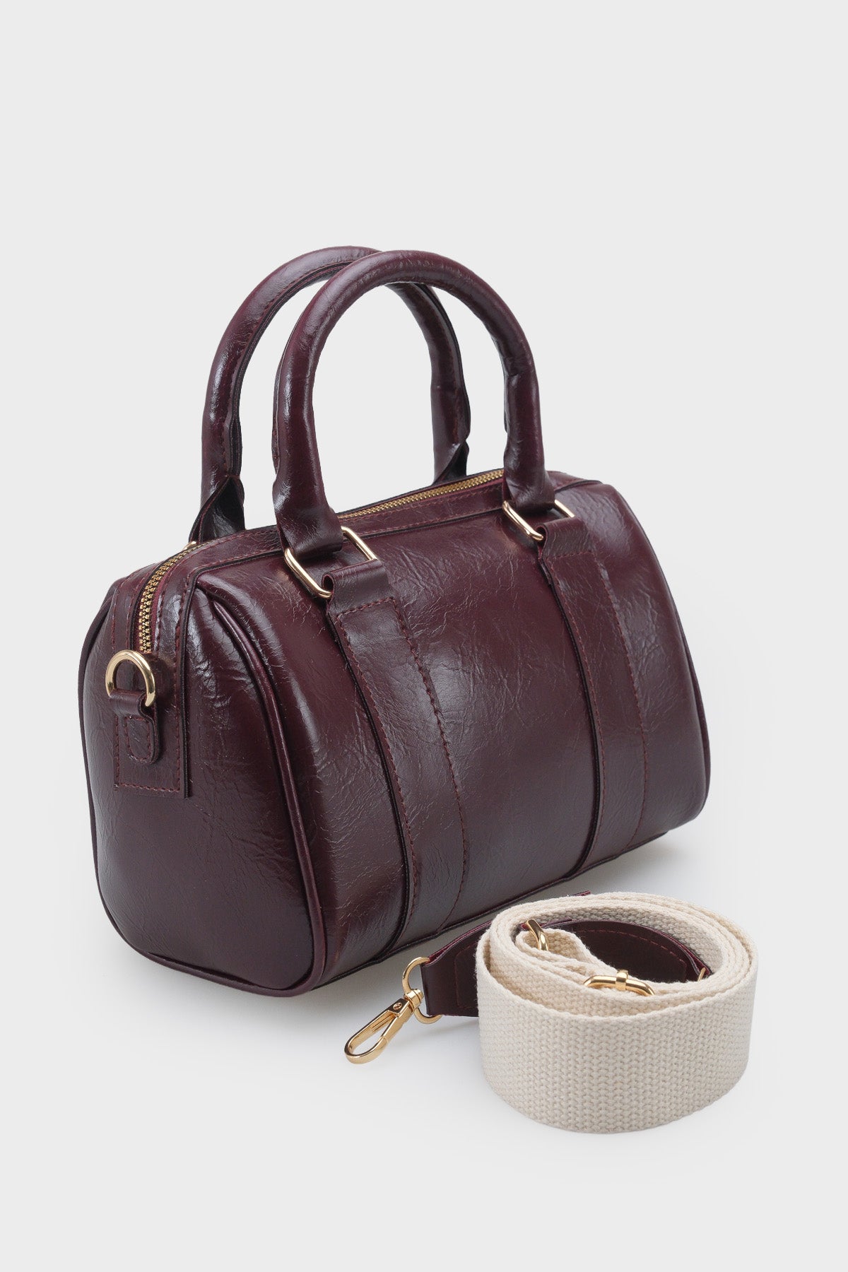 Kadın Gold Fermuarlı Dikişli El Ve Omuz Çantası Marelio Bordo