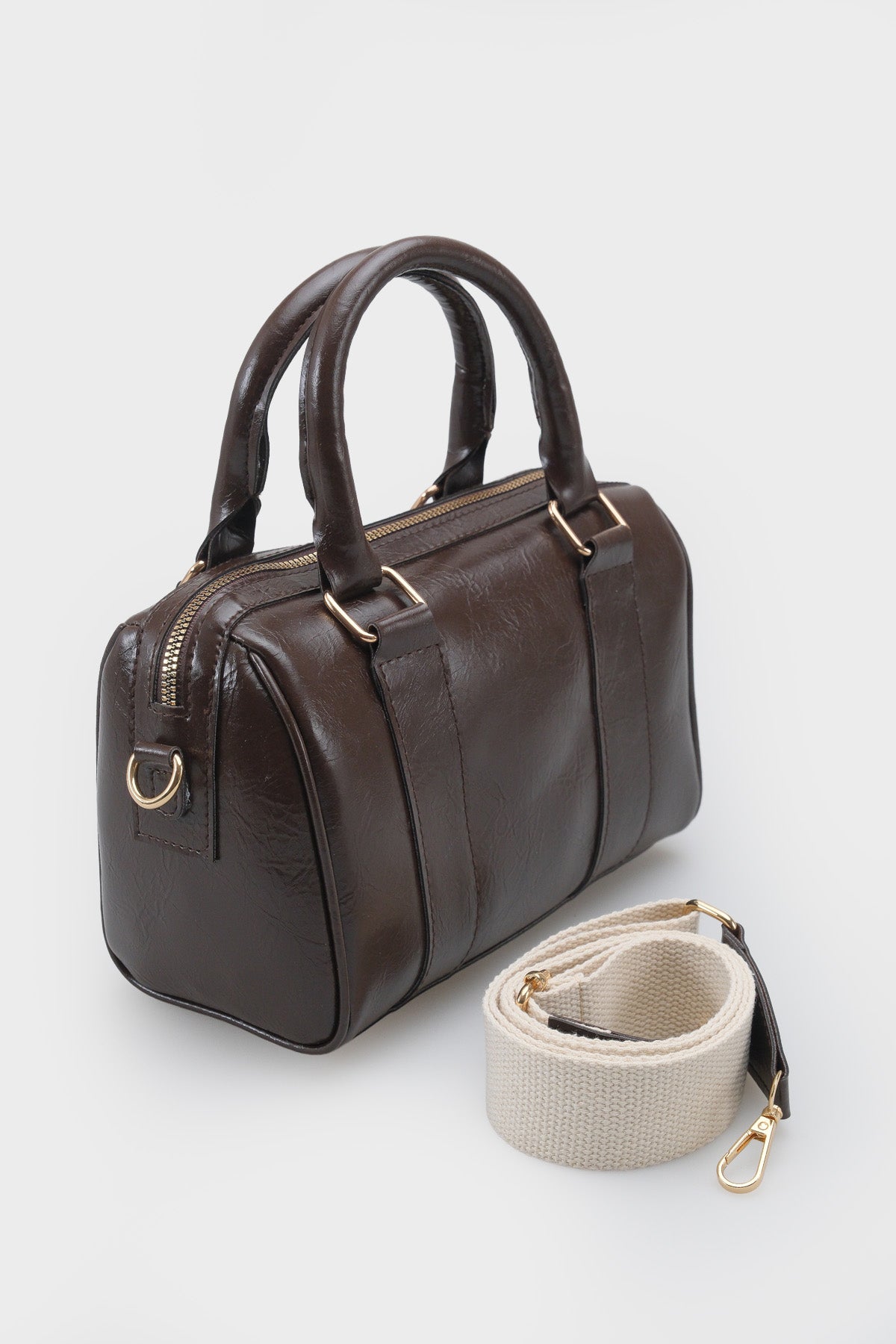 Kadın Gold Fermuarlı Dikişli El Ve Omuz Çantası Marelio Kahve