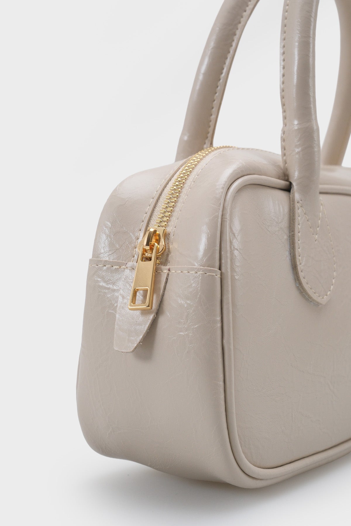 Kadın Gold Fermuarlı Dikişli Günlük Kol Çantası Livo Bej