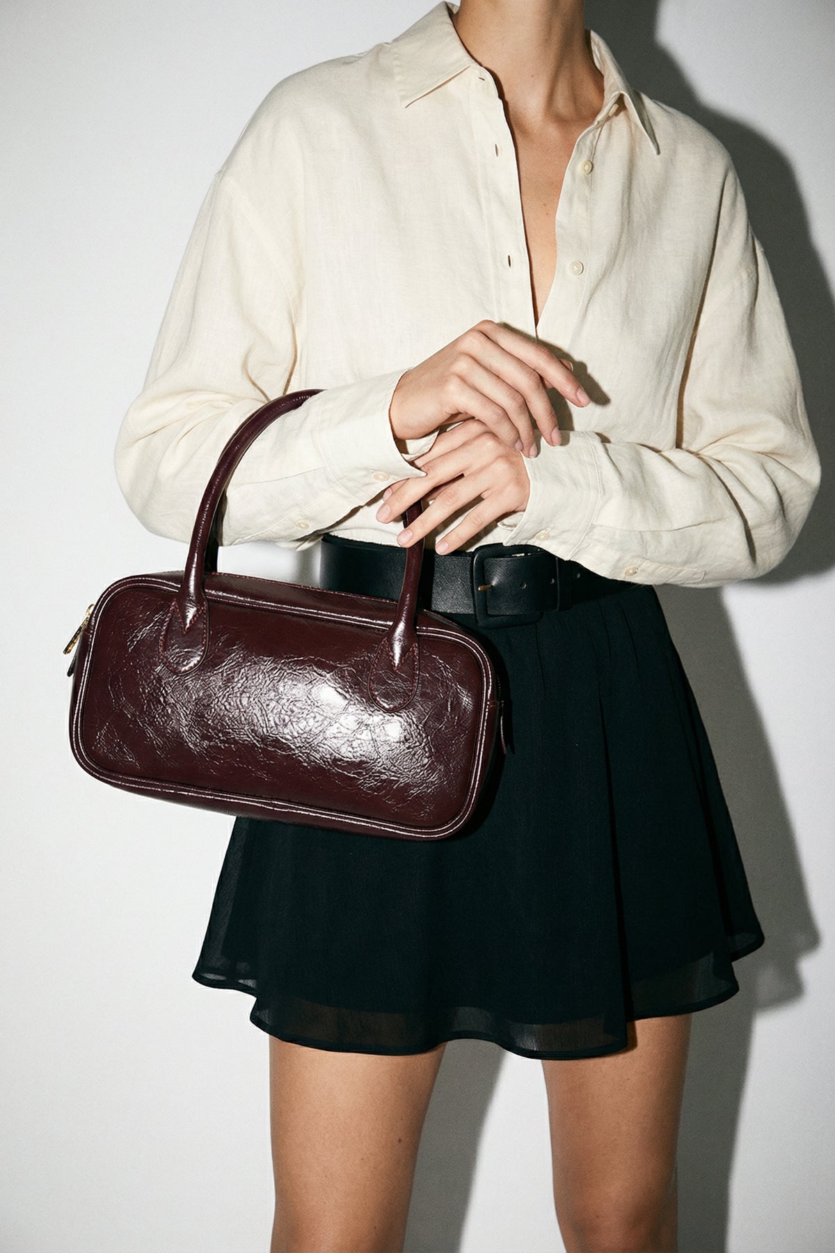 Kadın Gold Fermuarlı Dikişli Günlük Kol Çantası Livo Bordo