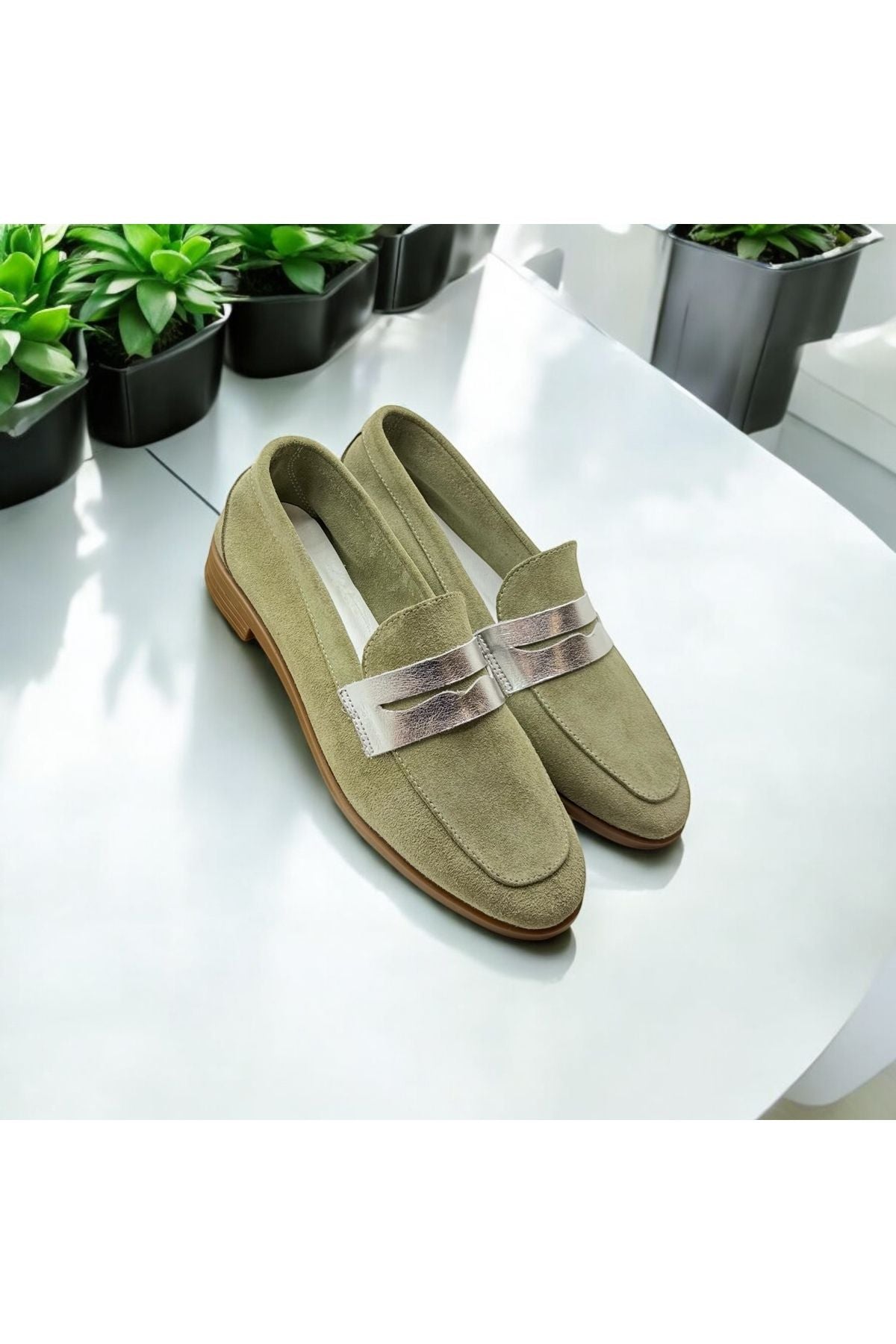 Kadın hakiki deri loafer günlük ayakkabı fabriano