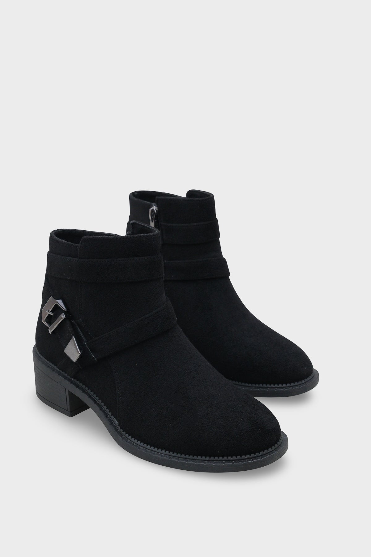Kadın Kemer Tokalı Yandan Fermuarlı Günlük Bot Jenya Siyah Süet