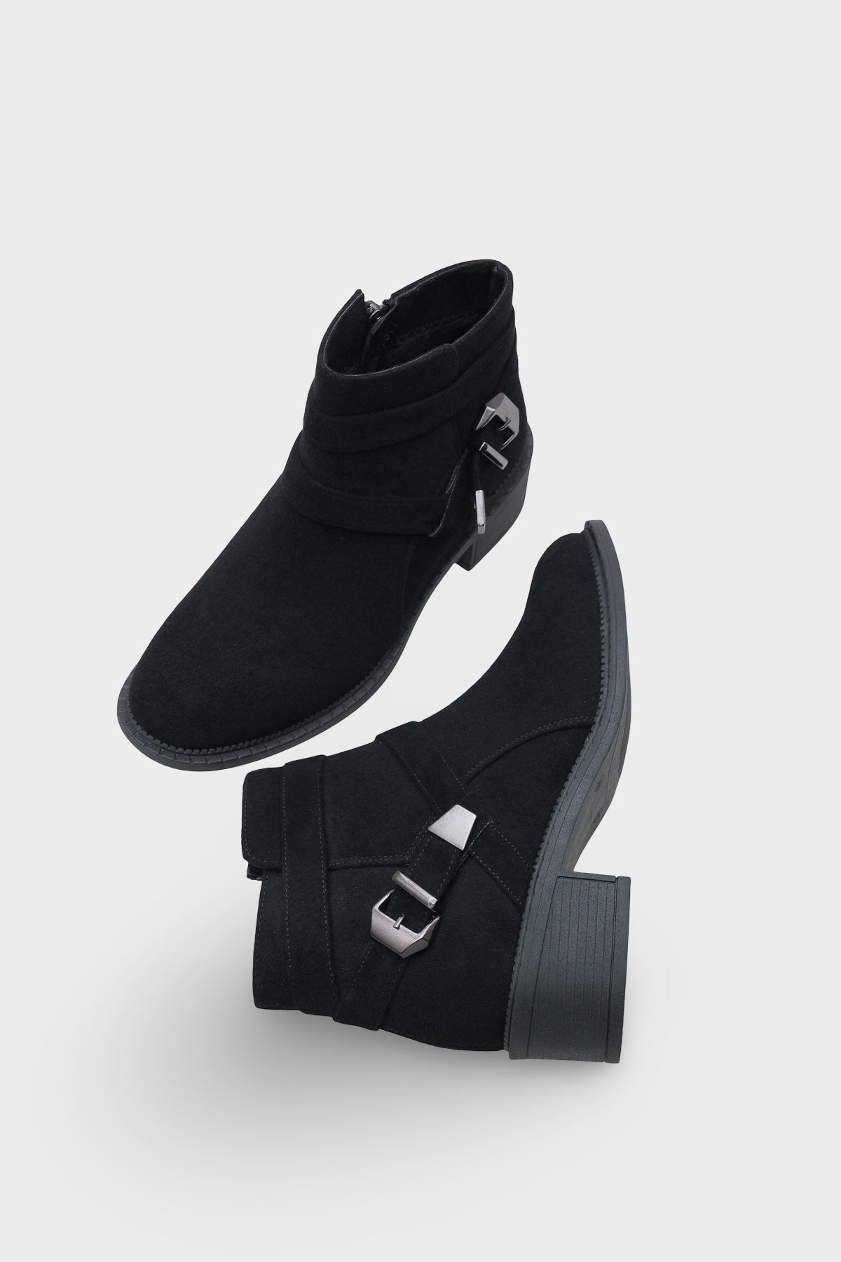 Kadın Kemer Tokalı Yandan Fermuarlı Günlük Bot Jenya Siyah Süet