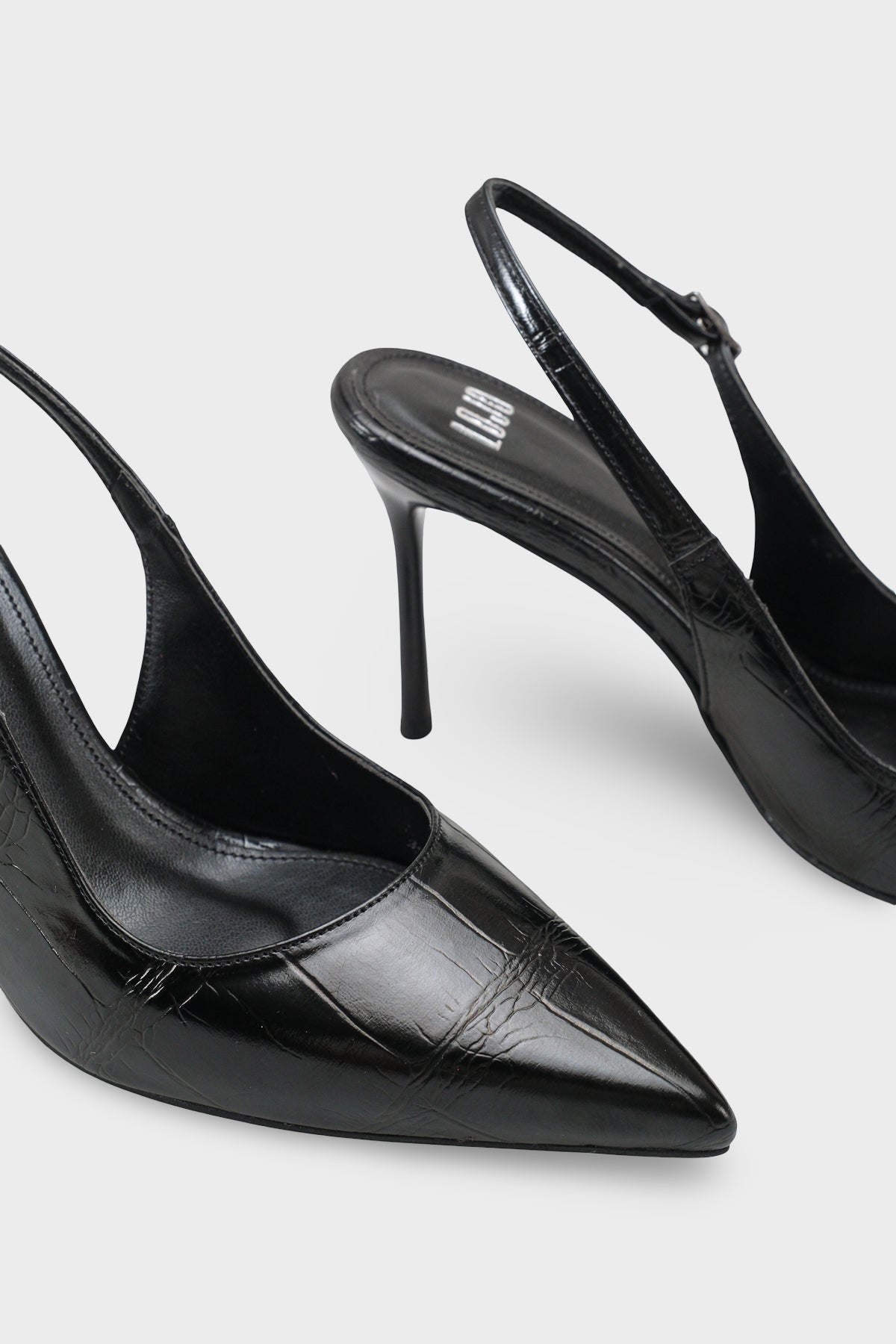 Kadın Sivri Burun Arkası Açık Günlük Topuklu Stiletto Nisiy Siyah Kroko