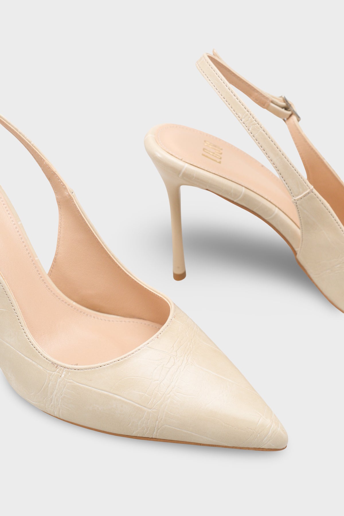 Kadın Sivri Burun Arkası Açık Günlük Topuklu Stiletto Nisiy Bej Kroko