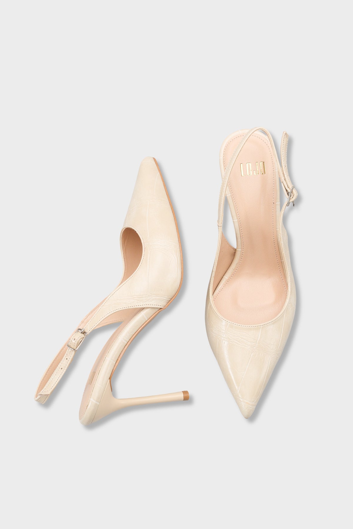 Kadın Sivri Burun Arkası Açık Günlük Topuklu Stiletto Nisiy Bej Kroko