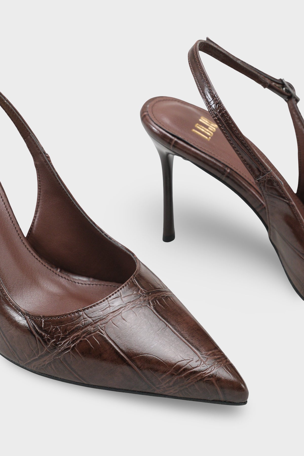 Kadın Sivri Burun Arkası Açık Günlük Topuklu Stiletto Nisiy Kahve Kroko