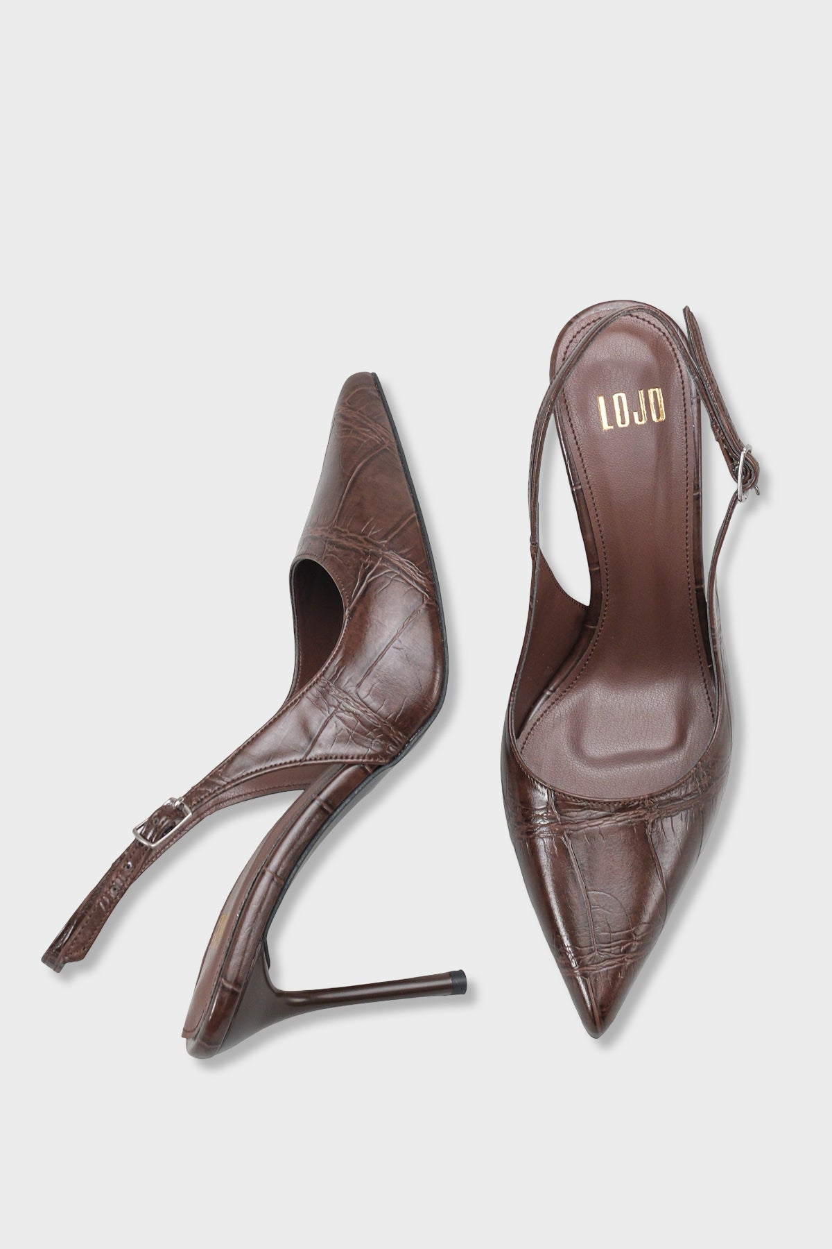 Kadın Sivri Burun Arkası Açık Günlük Topuklu Stiletto Nisiy Kahve Kroko