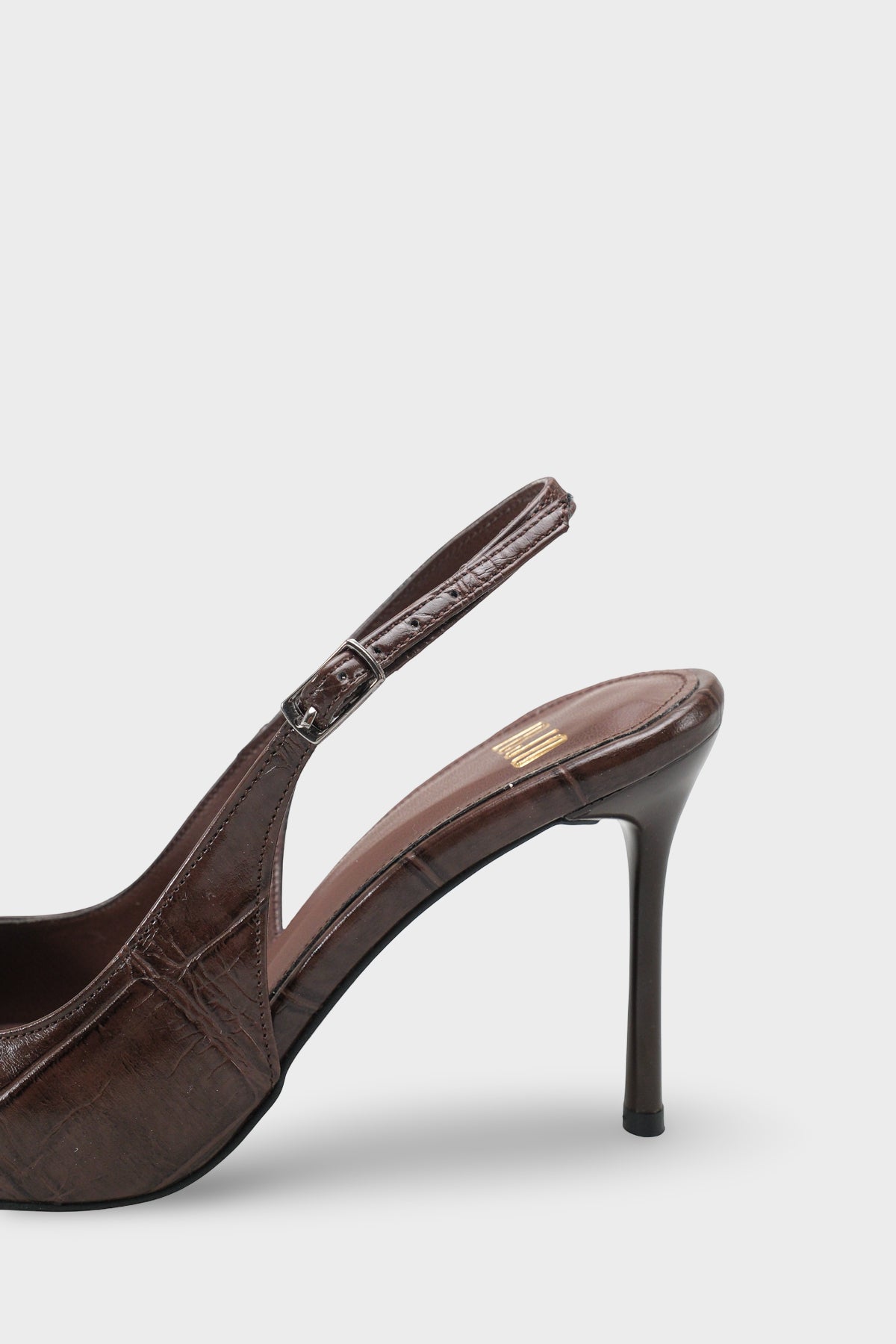 Kadın Sivri Burun Arkası Açık Günlük Topuklu Stiletto Nisiy Kahve Kroko