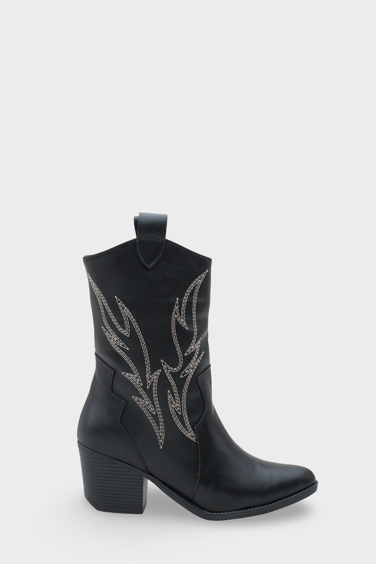Kadın Sivri Burun Nakışlı Western Günlük Topuklu Bot Sovey Siyah