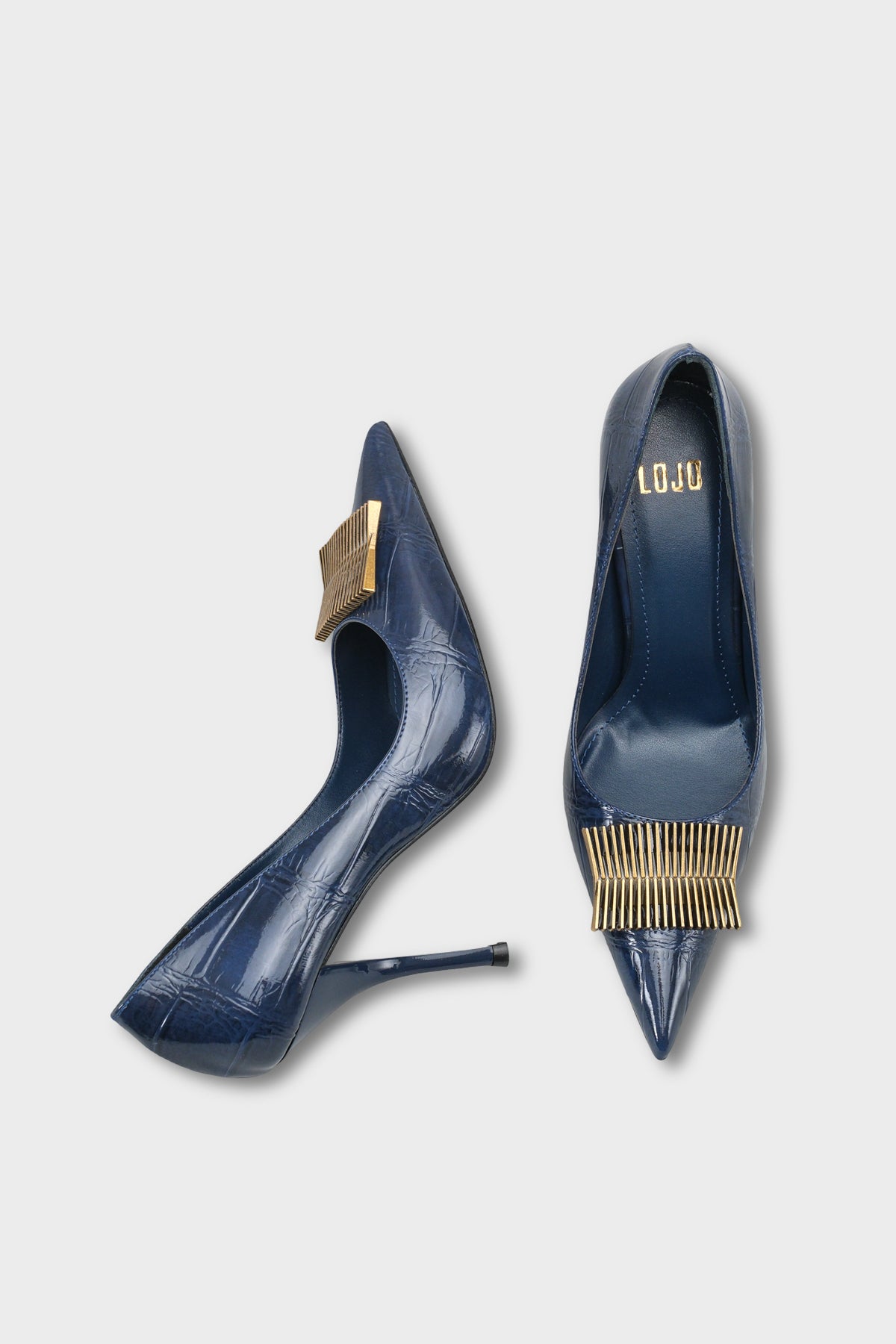 Kadın Stiletto Sivri Burun Altın Toka Detaylı Günlük Topuklu Ayakkabı Corso Laci Kroko