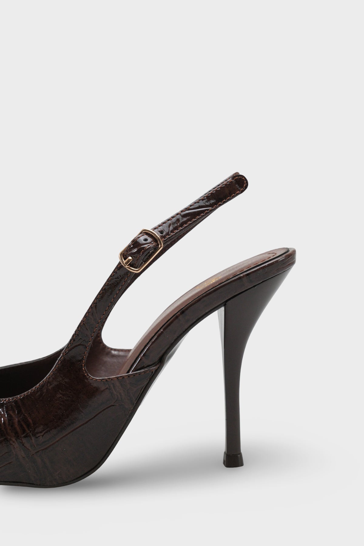 Kadın Stiletto Sivri Burun Arkası Bantlı Günlük Topuklu Ayakkabı Rivori Kahve Kroko