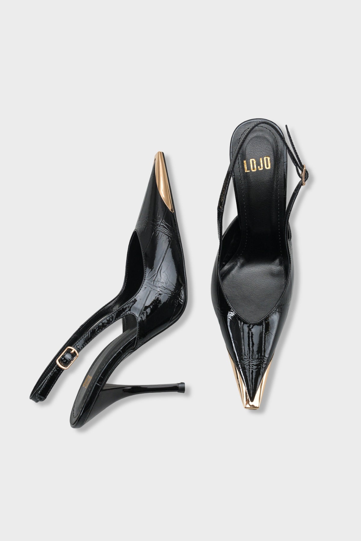 Kadın Stiletto Sivri Burun Arkası Bantlı Günlük Topuklu Ayakkabı Rivori Siyah Kroko