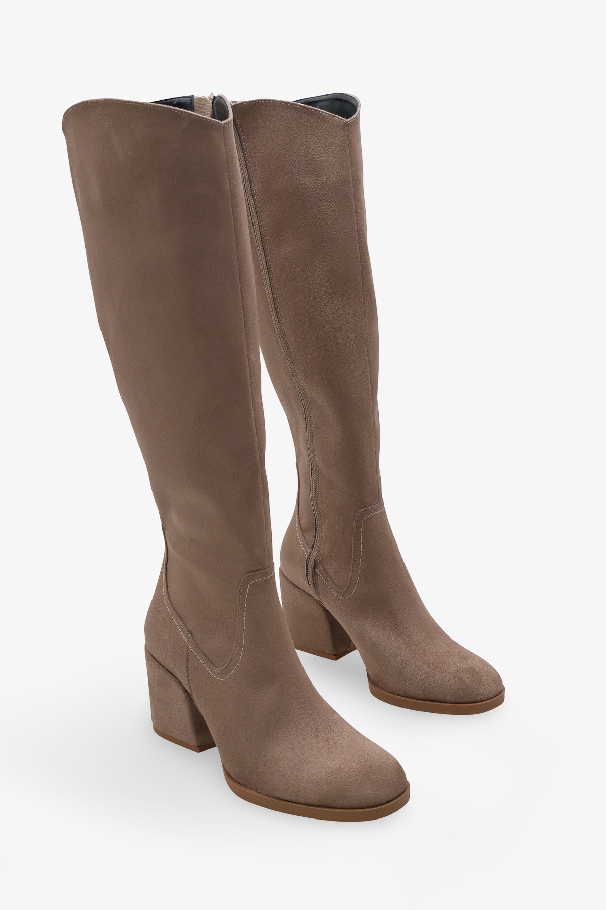 Kadın Topuklu Yandan Fermuarlı Günlük Çizme Bres Bej Süet