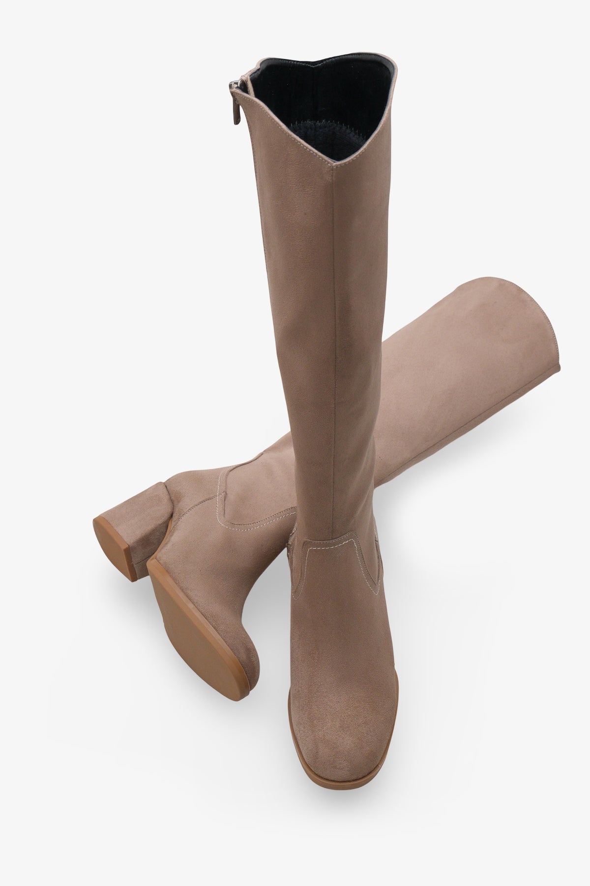 Kadın Topuklu Yandan Fermuarlı Günlük Çizme Bres Bej Süet