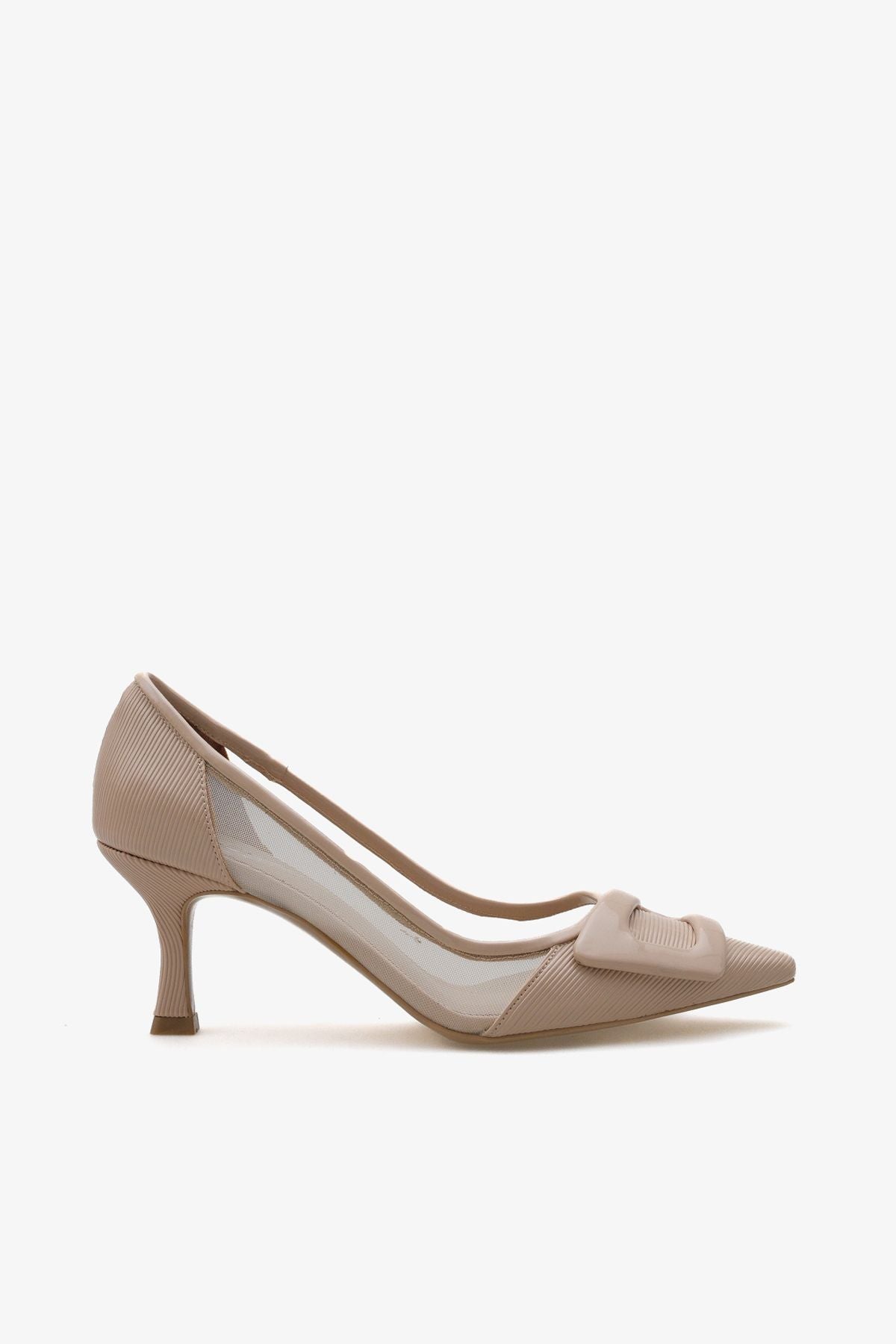 Kadın Tül Detaylı Tokalı Sivri Burun Günlük Stiletto Ninka Ekru